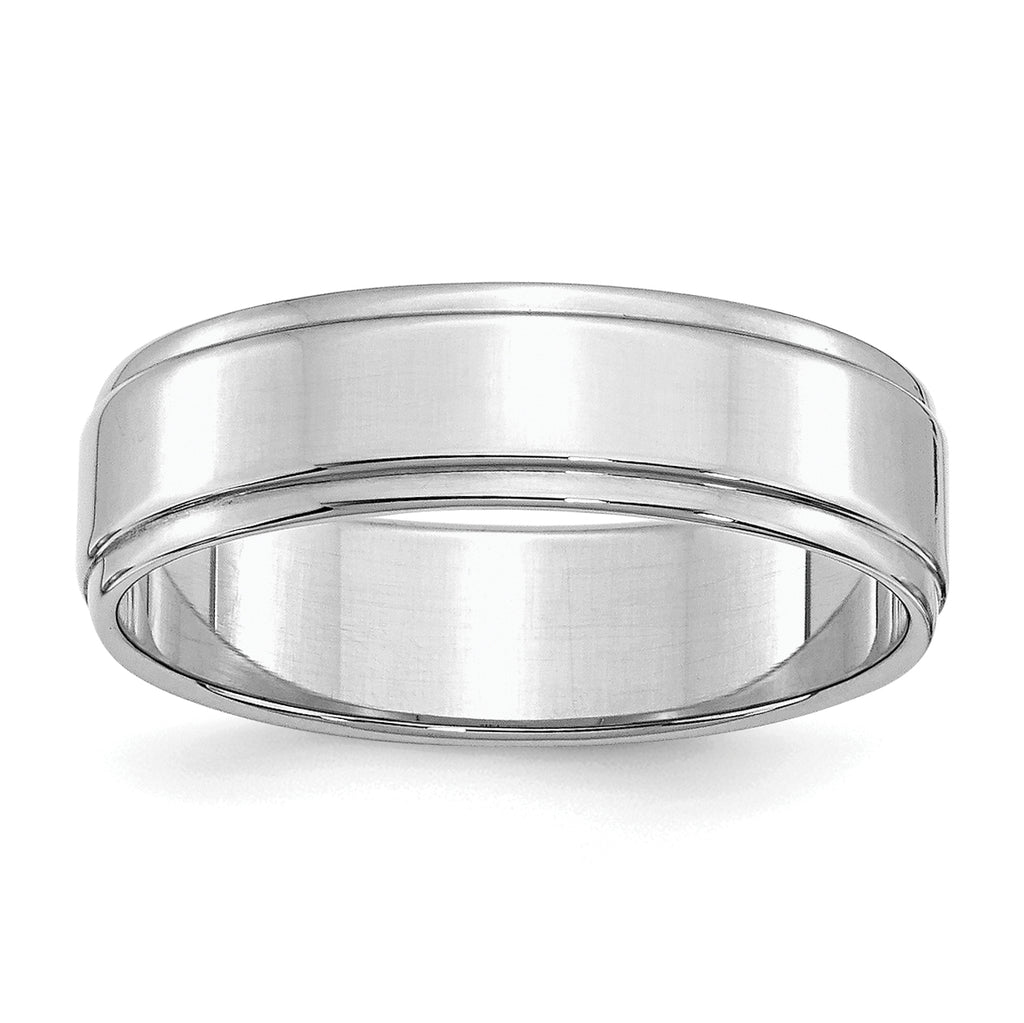 Sterling Silver Rhodium-plated 6mm Flat w/ Step Edge Size 11 Band