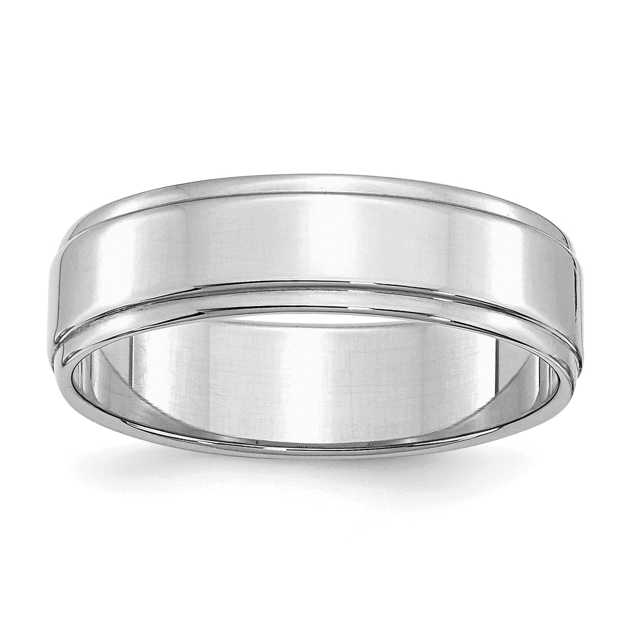 Sterling Silver Rhodium-Plated 6mm Flat w/ Step Edge Size 9.5 Band