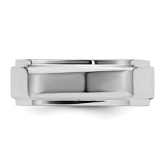 Sterling Silver Rhodium-Plated 7mm Flat w/ Step Edge Size 9.5 Band