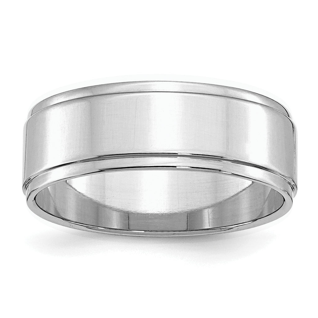 Sterling Silver Rhodium-Plated 7mm Flat w/ Step Edge Size 9.5 Band