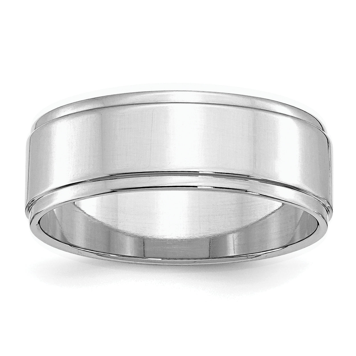 Sterling Silver Rhodium-Plated 7mm Flat w/ Step Edge Size 9.5 Band