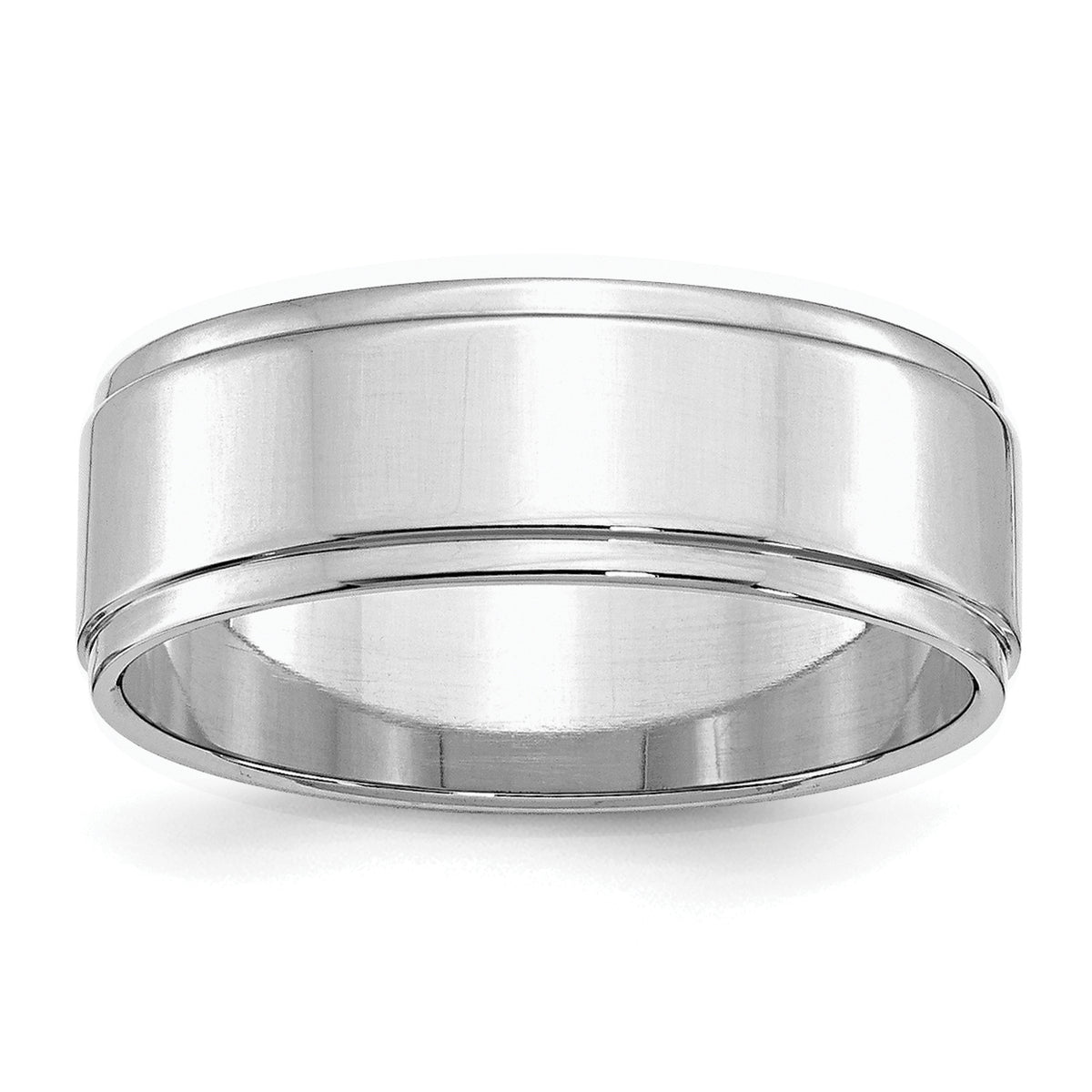 Sterling Silver Rhodium-Plated 7mm Flat w/ Step Edge Size 9.5 Band