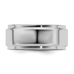 Sterling Silver Rhodium-Plated 8mm Flat w/ Step Edge Size 9.5 Band