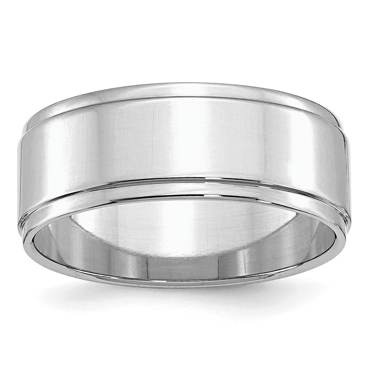 Sterling Silver Rhodium-Plated 8mm Flat w/ Step Edge Size 9.5 Band