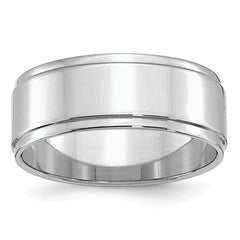 Sterling Silver Rhodium-Plated 8mm Flat w/ Step Edge Size 9.5 Band