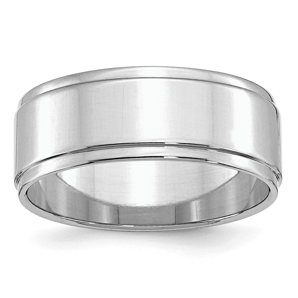 Sterling Silver Rhodium-plated 8mm Flat w/ Step Edge Size 4 Band