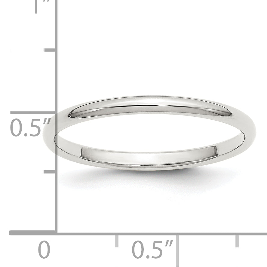 Sterling Silver Rhodium-plated 2mm Half Round Size 13.5 Band