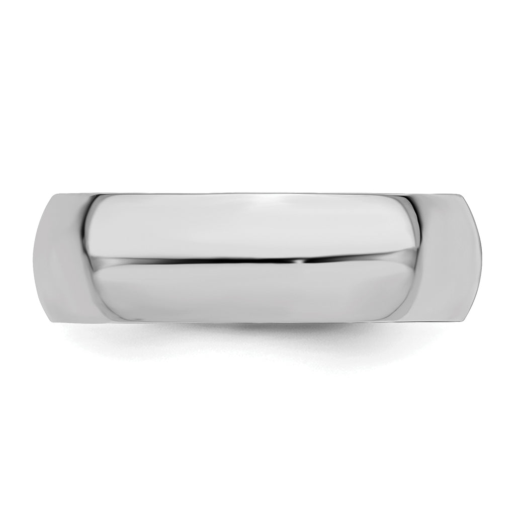 Sterling Silver Rhodium-plated 7mm Half-Round Size 9.5 Band
