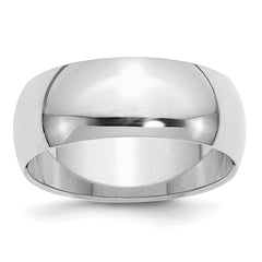 Sterling Silver Rhodium-plated 8mm Half Round Size 13.5 Band