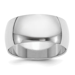 Sterling Silver Rhodium-plated 10mm Half-Round Size 9.5 Band