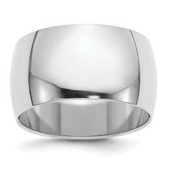 Sterling Silver Rhodium-plated 12mm Half-Round Size 9.5 Band