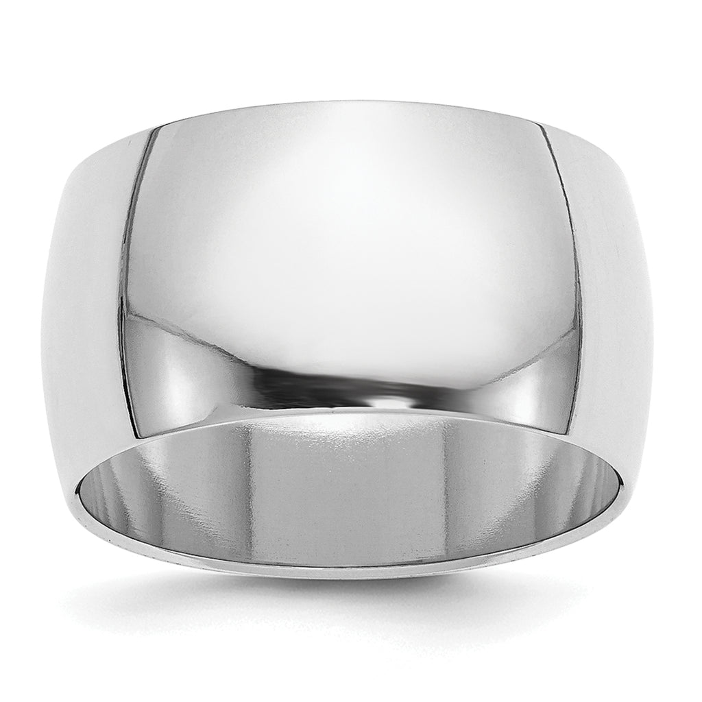 Sterling Silver Rhodium-Plated Half-Round Wedding Band 12mm