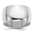 Sterling Silver Rhodium-Plated Half-Round Wedding Band 12mm