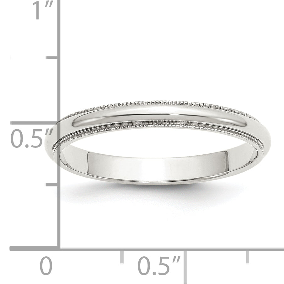 Sterling Silver Rhodium-plated 3mm Half Round Milgrain Size 13.5 Band