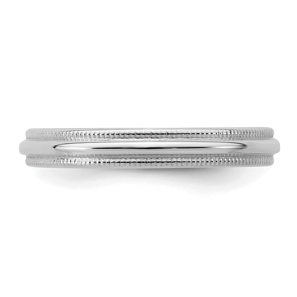 Sterling Silver Rhodium-plated 3mm Half Round Milgrain Size 6 Band