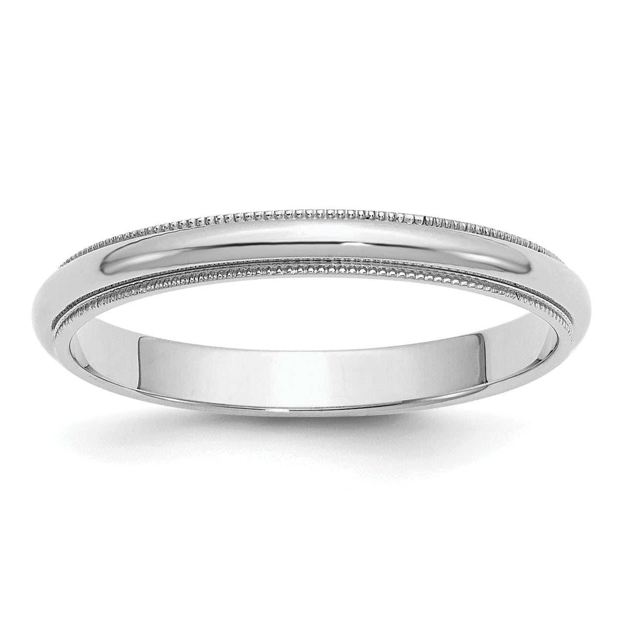 Sterling Silver Rhodium-plated 3mm Half Round Milgrain Size 6 Band