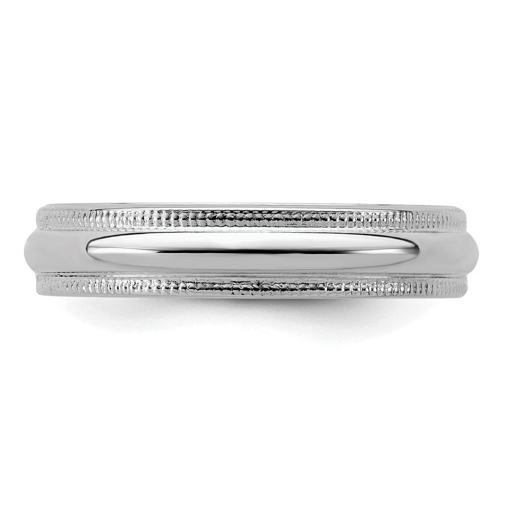 Sterling Silver Rhodium-plated 4mm Half Round Milgrain Size 13.5 Band