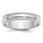 Sterling Silver Rhodium-plated 5mm Half Round Milgrain Size 5 Band