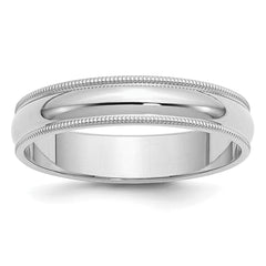 Sterling Silver Rhodium-plated 5mm Half Round Milgrain Size 13.5 Band