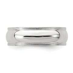 Sterling Silver 6mm Half Round Milgrain Size 13.5 Band