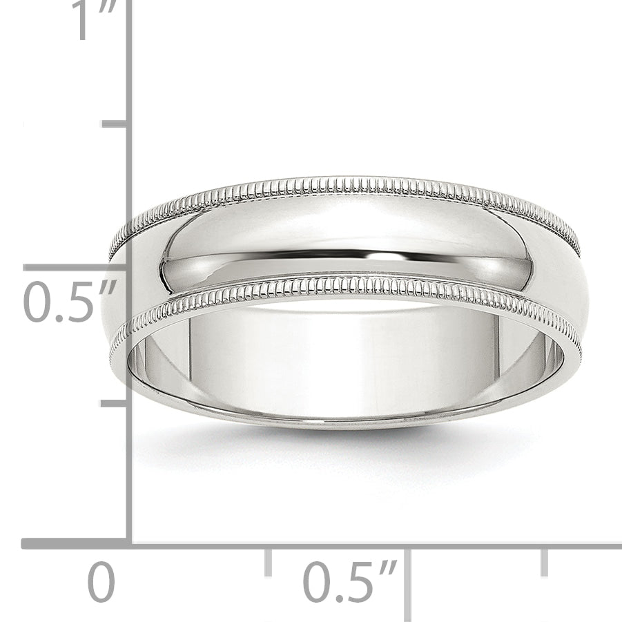 Sterling Silver Rhodium-plated 6mm Half Round Milgrain Size 13.5 Band