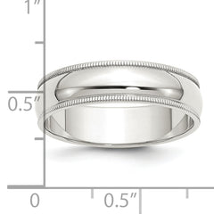 Sterling Silver Rhodium-plated 6mm Half Round Milgrain Size 13.5 Band