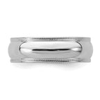 Sterling Silver Rhodium-plated 6mm Half Round Milgrain Size 8 Band