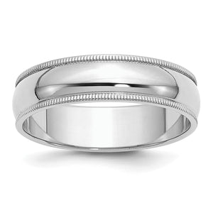 Sterling Silver Rhodium-Plated 6mm Half Round Milgrain Band, Size 4–13.5 - Sophia Jewelers