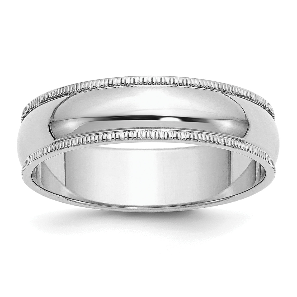Sterling Silver Rhodium-Plated Milgrain Half-Round Wedding Band 6mm
