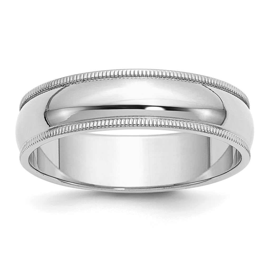 Sterling Silver Rhodium-plated 6mm Half Round Milgrain Size 8 Band