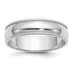 Sterling Silver Rhodium-plated 6mm Half Round Milgrain Size 8 Band
