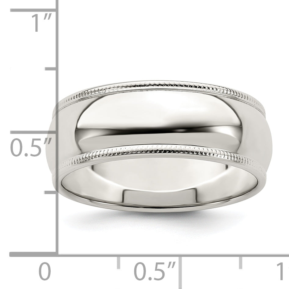 Sterling Silver 7mm Half Round Milgrain Size 13.5 Band
