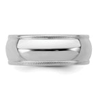 Sterling Silver Rhodium-plated 7mm Half Round Milgrain Size 9 Band
