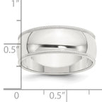 Sterling Silver Milgrain Half-Round Wedding Band 8mm