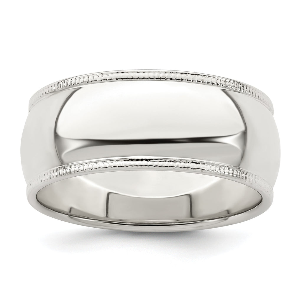 Sterling Silver Milgrain Half-Round Wedding Band 8mm - Sophia Jewelers