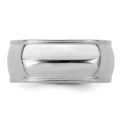 Sterling Silver Rhodium-plated 8mm Half Round Milgrain Size 13.5 Band