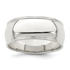 Sterling Silver 8mm Half Round Milgrain Size 13.5 Band
