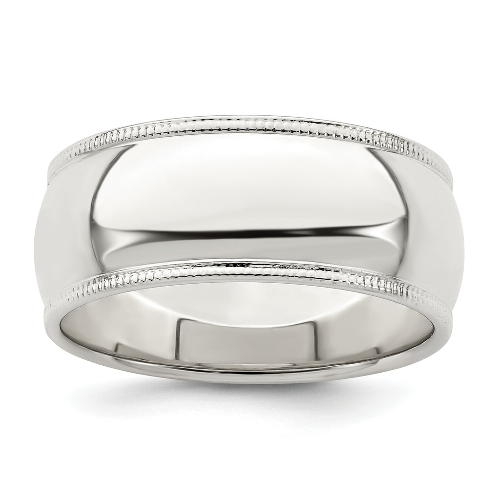 Sterling Silver 8mm Half Round Milgrain Size 7 Band