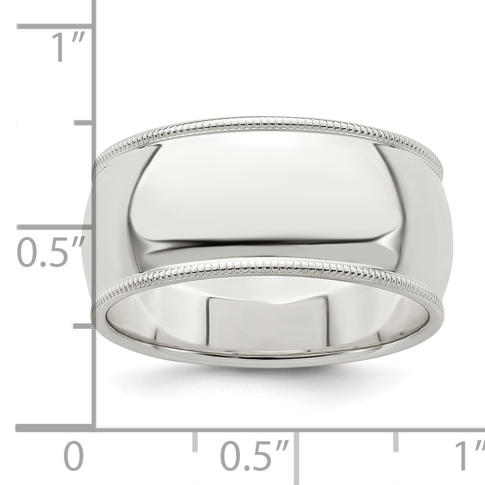 Sterling Silver Milgrain Half-Round Wedding Band 9mm