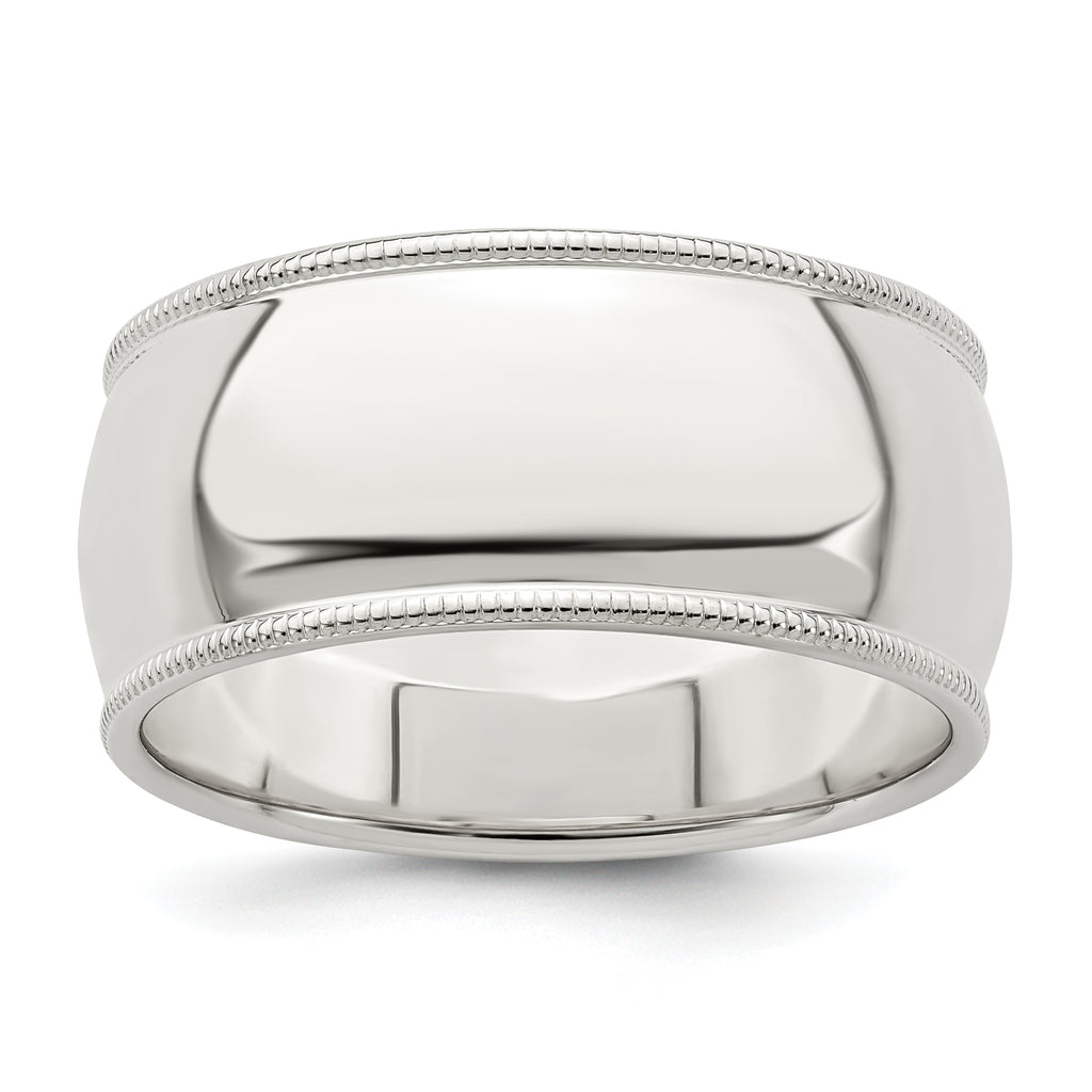 Sterling Silver 9mm Half Round Milgrain Size 4 Band