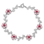 Pink and Clear Cubic Zirconia Flower Bracelet in Sterling Silver, 10mm, 7.5 Inch - Sophia Jewelers