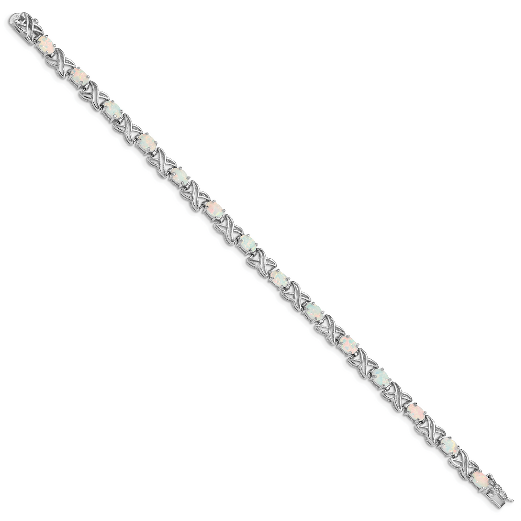 Sterling Silver Rhodium-plated 8.5 inch Created Opal XO Bracelet