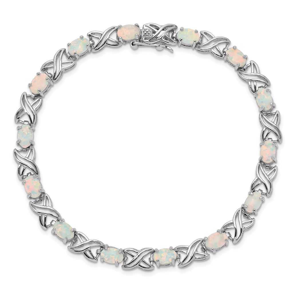 Sterling Silver Rhodium-plated 8.5 inch Created Opal XO Bracelet