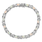 Sterling Silver Rhodium-plated 8.5 inch Created Opal XO Bracelet