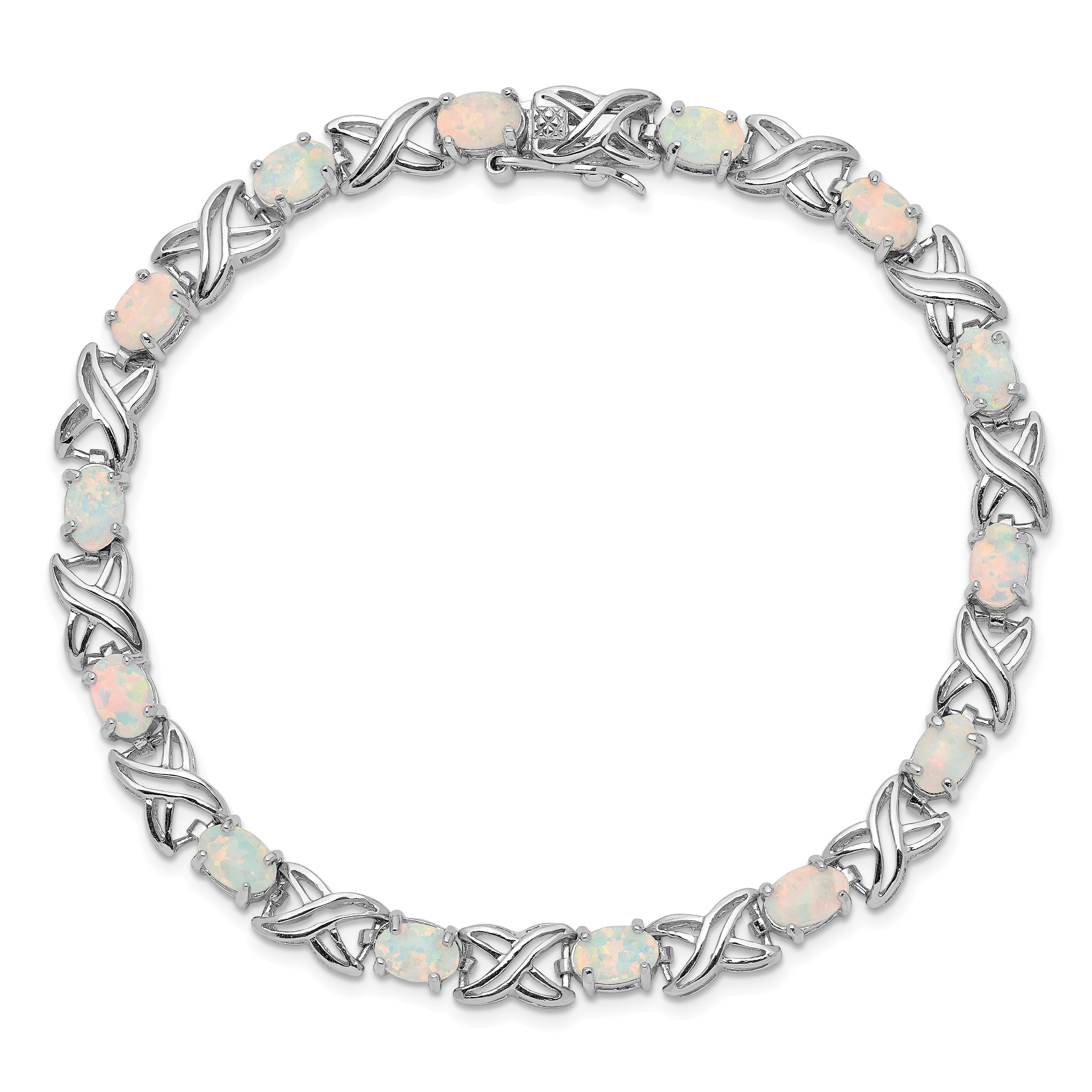 Sterling Silver Rhodium-plated 8.5 inch Created Opal XO Bracelet