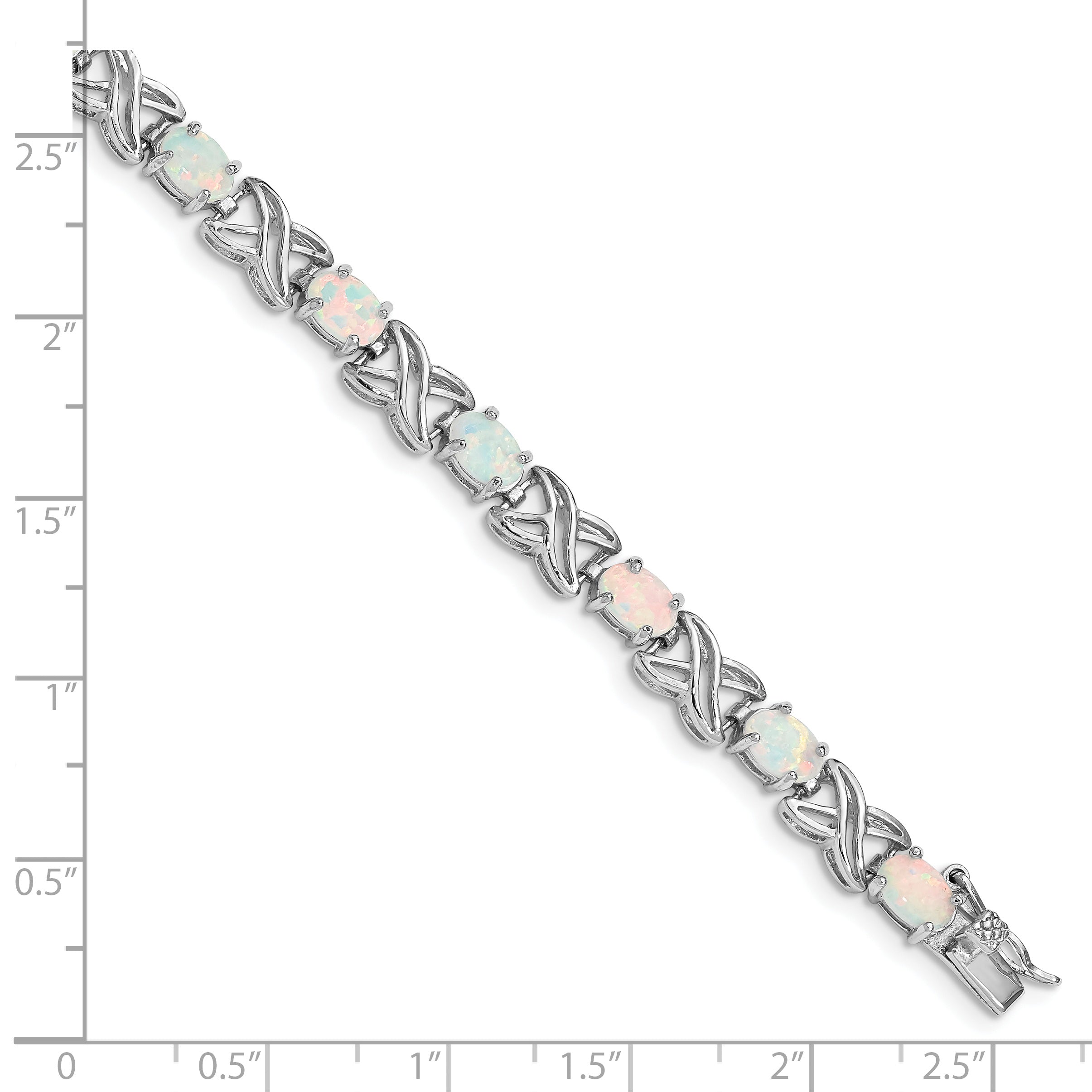 Sterling Silver Rhodium-plated 8.5 inch Created Opal XO Bracelet
