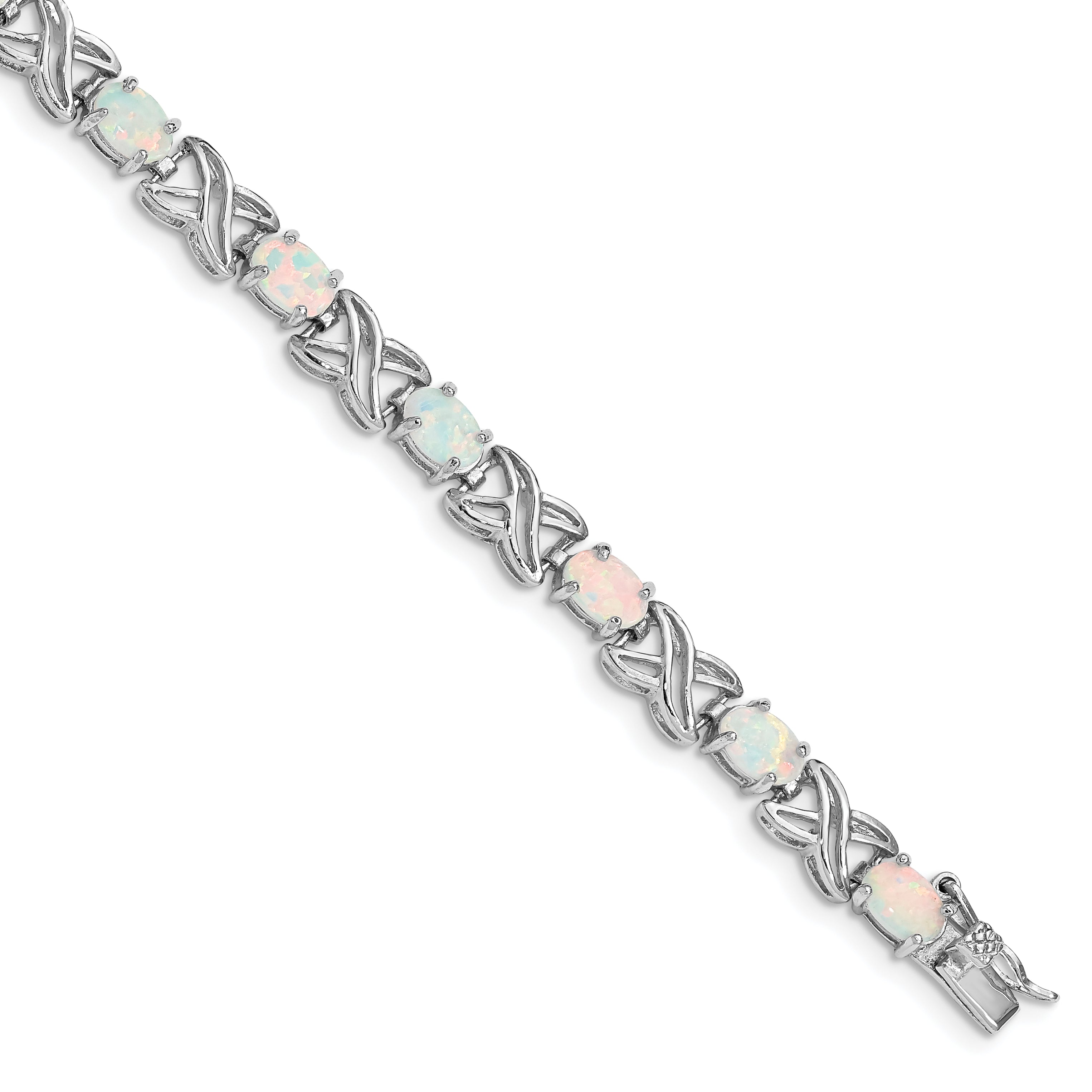 Sterling Silver Rhodium-plated 8.5 inch Created Opal XO Bracelet