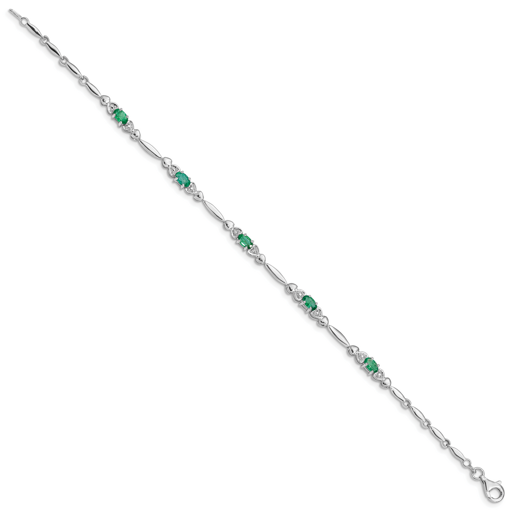 Sterling Silver Rhodium-plated Emerald and Diamond Bracelet