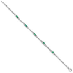 Sterling Silver Rhodium-plated Emerald and Diamond Bracelet