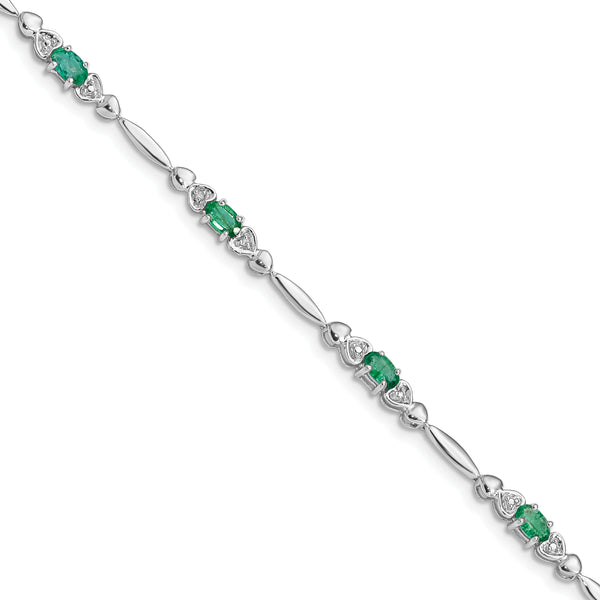 Sterling Silver Rhodium-plated Emerald and Diamond Bracelet